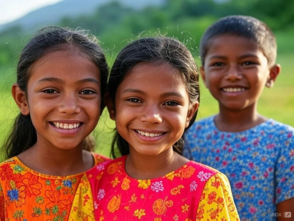 Three children smiling happily at the camera